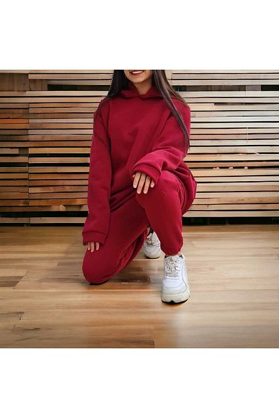 Pupa Hooded Winter Ribbed Large Oversize Women's Tracksuit Set