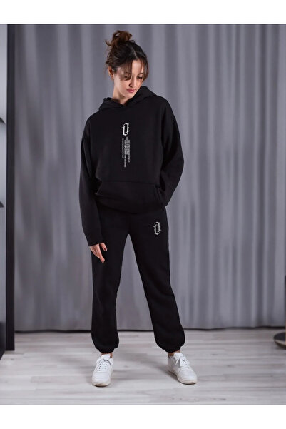 bellanova Γυναικείο σετ φούτερ με κουκούλα 3IP με κάθετη στάμπα στο κάτω μέρος