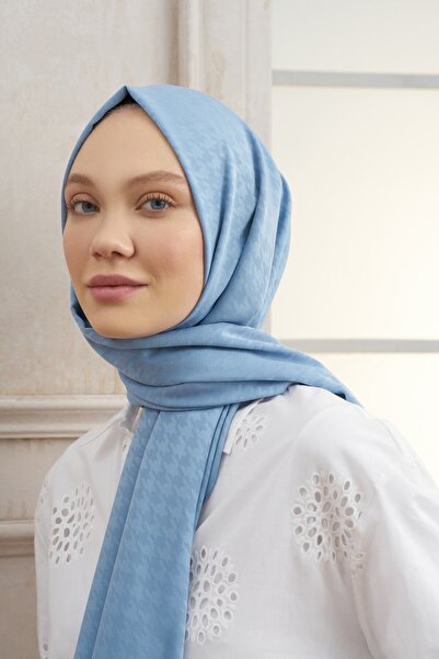 ARMANDA Houndstooth Pattern Shawl - Denim Blue