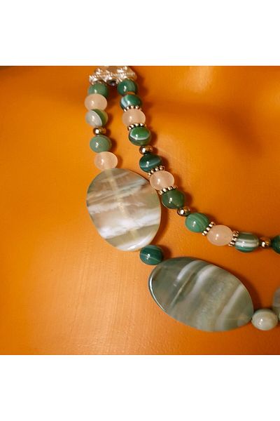 Asteria Elite Premium Series Green Agate Two Row Evil Eye Protection Abundance Blessings Necklace Bracelet Set