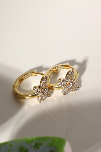 WOOW GOLD 14 Ayar Altın Küpe Altın Halka Küpe Kelebek Figürlü Taşlı Küpe