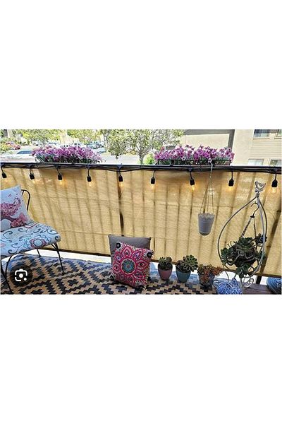 pamukkale branda Balcony Iron Curtain Railing Curtain Beige Net