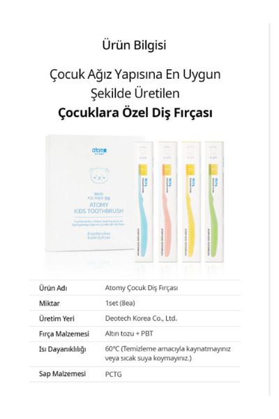 Atomy 8 PIECES OF BRUSHES FOR CHILDREN WITH FIRST DEFA EXPERIENCE TOOTH BRUSHING