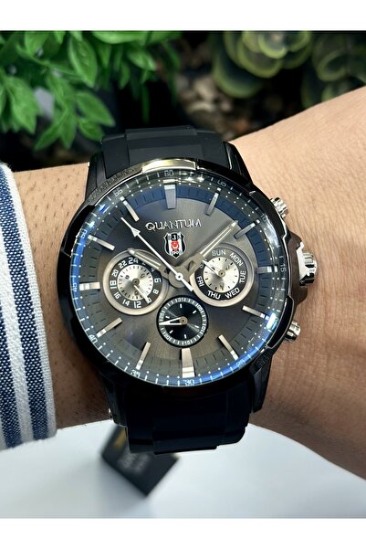 Quantum Marka Multifonksiyonlu Beşiktaş Lisanslı 10ATM Su Geçirmez Silikon Kordon Taraftar Kol Saati