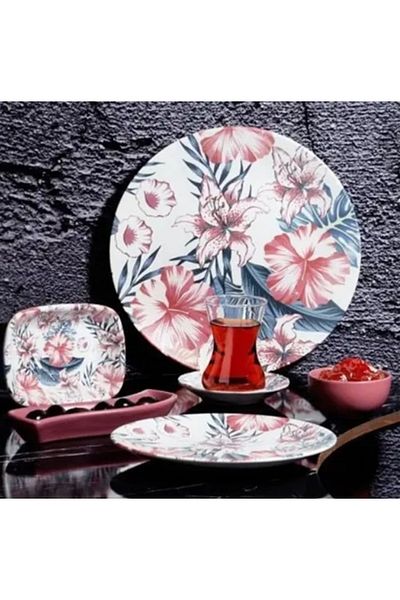 Keramika Keremika - Red Flower - 19 Pcs Breakfast Set