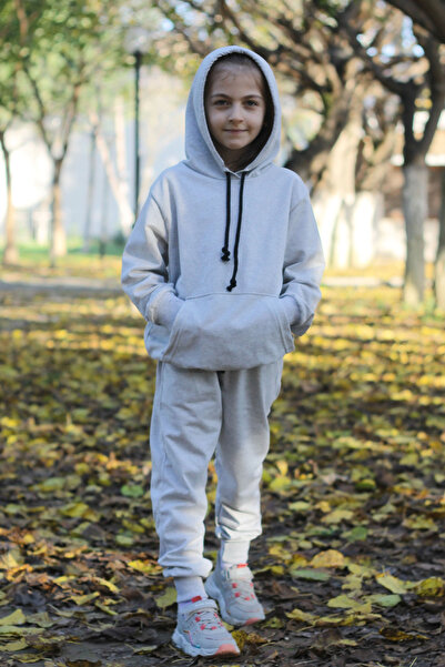 İnciTekstil İnci Tekstil kanguru cepli kapüşonlu unisex kız erkek çocuğu eşofman takımı