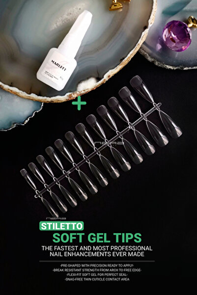 Nera Classy Soft Jel Tips 24 Adet Stiletto & Yeni Nesil, Hazır Protez Tırnak/...