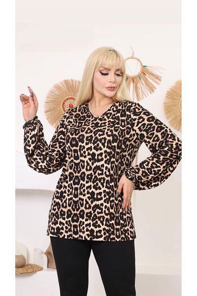 Butik Nilyam Γυναικεία μπλούζα Leopard Lycra με ελαστικό μπαλόνι μεγάλου μεγέθους