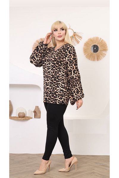 Butik Nilyam Γυναικεία μπλούζα Leopard Lycra με ελαστικό μπαλόνι μεγάλου μεγέθους