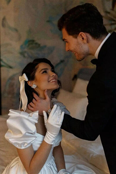 Hayalperest boncuk Kısa Gelin Eldiveni Bilek Boyu Balo Eldiveni Gelinler İçin Nikah Eldiveni Beyaz