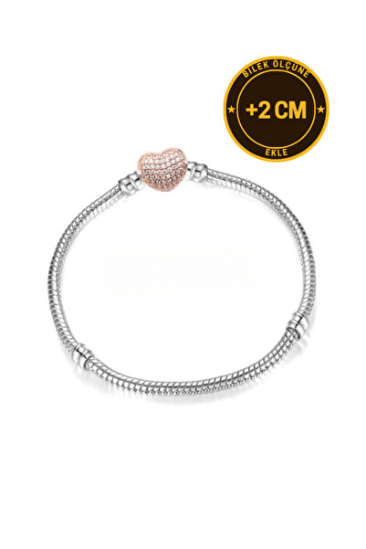 Stone Family Moments Pavé Bronz Taşlı Kalp Klipsli Yılan Zincir Bileklik, Cha...