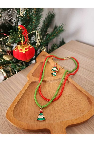 Elila Design Christmas Pine Tree Themed Necklace and Earring Set
