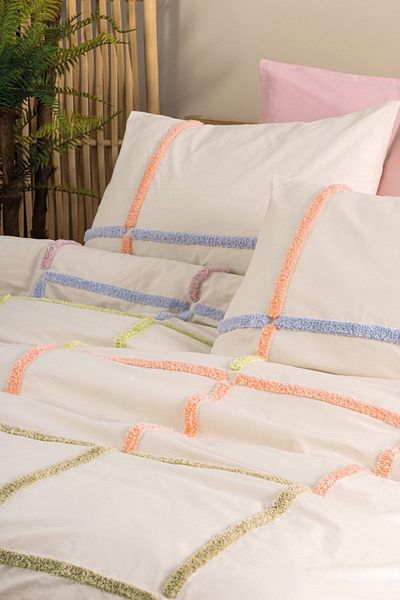 ŞENER HOME Cotton Box Puff Embroidered Double Duvet Cover Set Insula Pudra