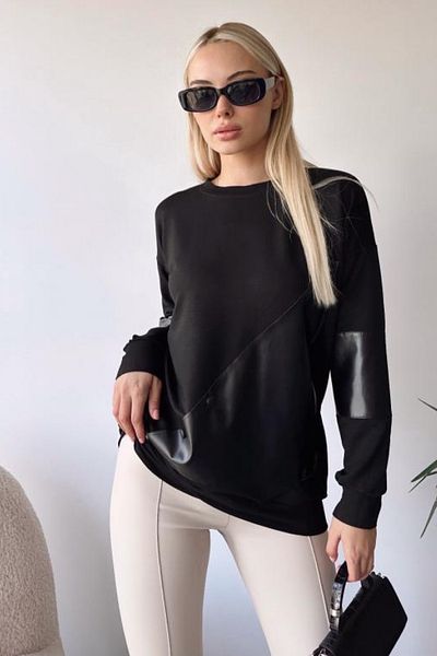 FEMELLE Women's Black Leather Blocked Sweatshirt