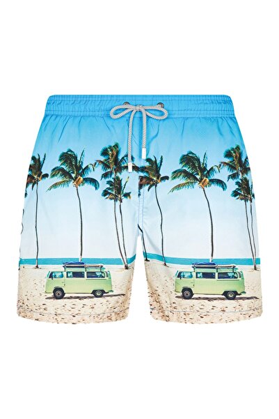 Shikoo Swimwear Mavi Palmiye Desenli Bağcıklı Şort Mayo