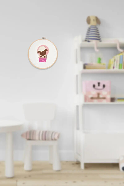 Deeps Brands Etamin Pano – Çocuk Odası Kanaviçe Dekoratif Tablo, Kuzu- Pembe