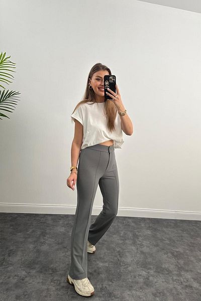 ZF BUTİK Ultrahohe Palazzo-Hose aus Kreppstoff und Lycra
