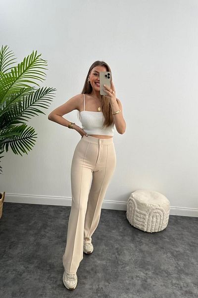 ZF BUTİK Ultrahohe Palazzo-Hose aus Kreppstoff und Lycra