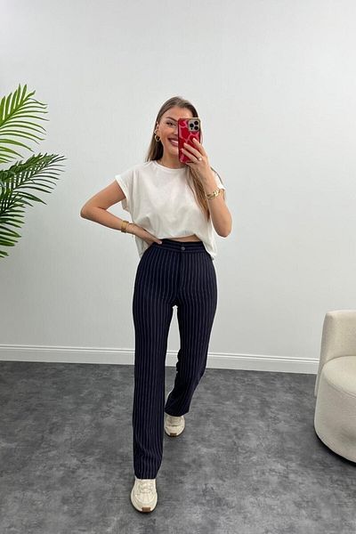 ZF BUTİK Ultrahohe Palazzo-Hose aus Kreppstoff und Lycra