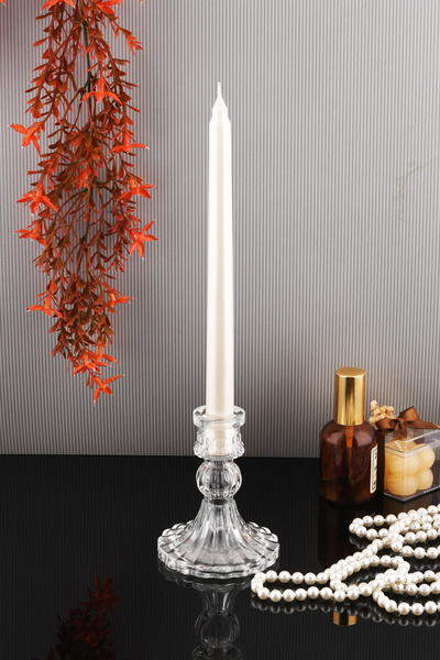 TR Turan Collection MİA Cam Şamdan Küçük Dekoratif Krıstal Görünümlü Mumluk Ş...