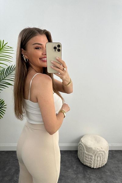 ZF BUTİK Ultrahohe Palazzo-Hose aus Kreppstoff und Lycra