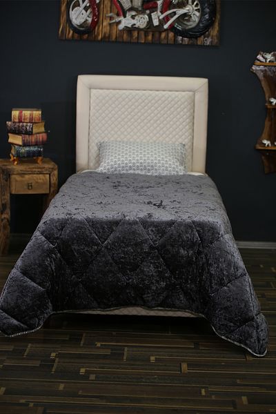 Tandoğan Mobilya Double Sided Velvet Quilt Set, Single Velvet Sleeping Set, Anthracite with Pillow Gift(155x215)