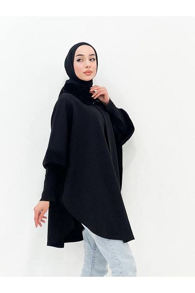 Kayaka triko women's collar and sleeves furry poncho