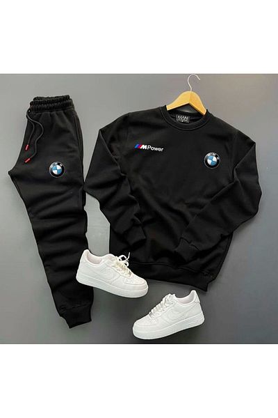 optimist sağdıç the original BMW MBower εμπριμέ Μαύρο Oversize Φούτερ με λαιμόκοψη με μαύρο κάτω μέρος Σετ φόρμας 2 τεμαχίων