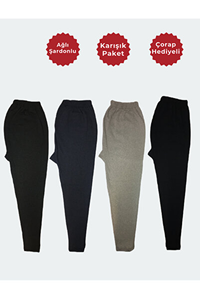 Ece Unisex Lycra Combed - Raster Winter Leggings with 4-Piece Socks Gift, Oversize Size Xl/Xxl