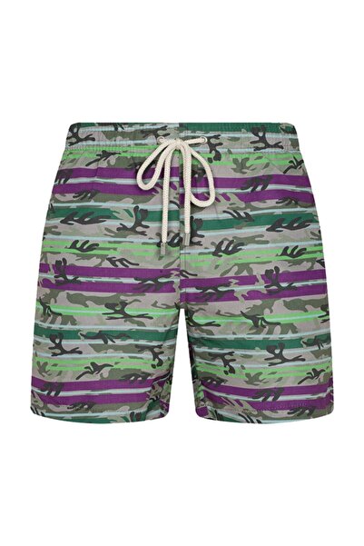 Shikoo Swimwear Renkli Kamuflaj Desenli Bağcıklı Şort Mayo