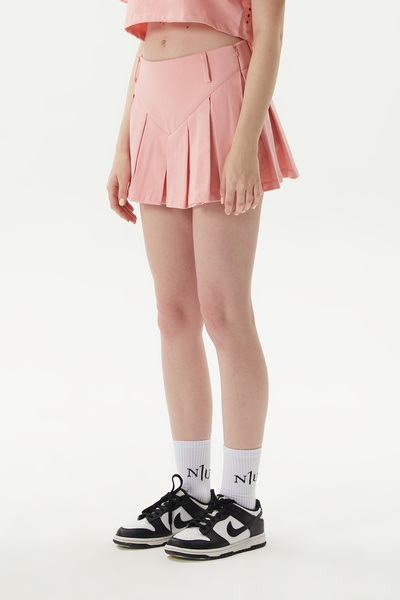 No1You Kadın Mini Pileli %100 Pamuk Pembe Şort Etek