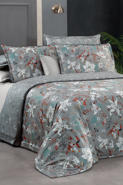 Sarev Portland Gri King Size (Battal Boy) %100 Pamuk Saten Nevresim Takımı