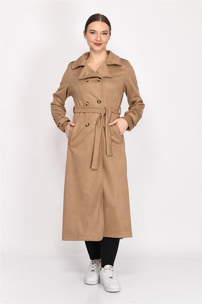 Nuseel Double Breasted Collar Faux Suede Trench Coat Vision