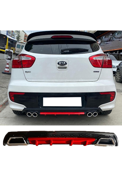 MKG Otomotiv Kia Rio Hb Kırmızı Difüzör Çiftli Kare Egzoz Görünümlü D Tip Dif...