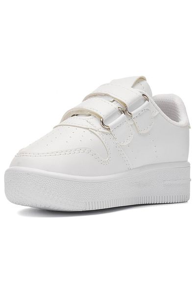 İmerShoes Bílé tenisky – lehké a pohodlné dětské sportovní boty se suchým zipem a dvojitými proužky Zl001