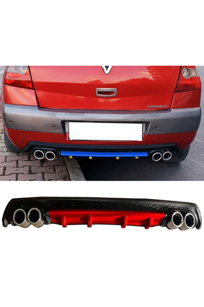 MKG Otomotiv Renault Megane 2 Kırmızı Difüzör Çiftli Yuvarlak Egzoz Görünümlü...