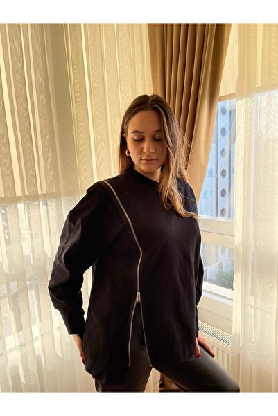 DesignWorld Siyah Fermuar Detaylı Sweatshirt