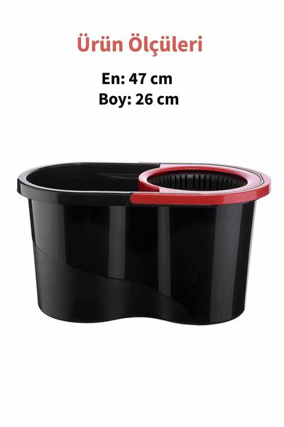 grimorlife Turbo Star Black Microfiber Döner Başlıklı Temizlik Seti Büyük Boy Mop 13 Lt.+yedek Mop Hediyeli