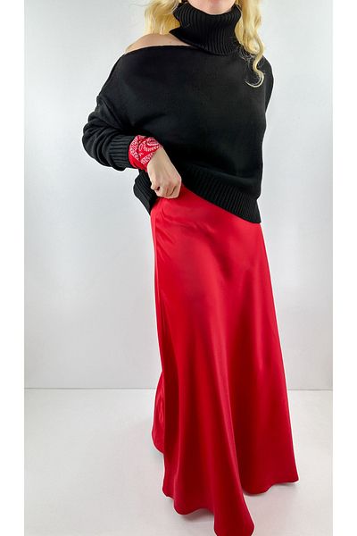 Modaonna Red Satin Maxi Skirt