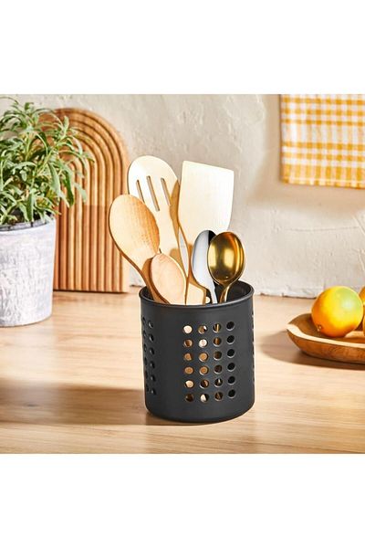 ORSA HOME Μαύρος όρθιος κύλινδρος πάγκος σερβιρίσματος - Organizer μαχαιροπήρουνων 238