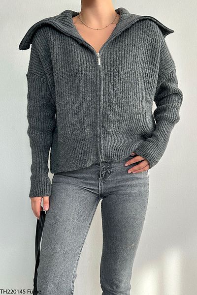 Laluvia Geräucherter Rollkragen-Cardigan mit Reißverschluss