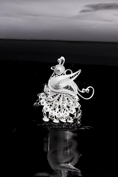 Sahra Gümüş Tavus Kuşu Model El Işi Telkari Gümüş Broş & Yaka İğnesi