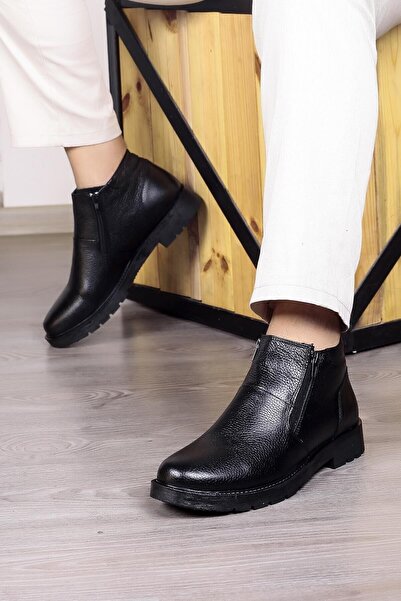 Ducavelli Chelsea Genuine Leather Non-Slip Sole Zippered Daily Boots Black