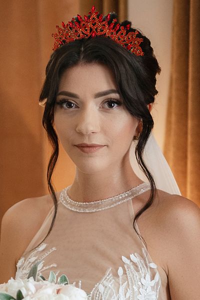 Hayalperest boncuk Crystal Jewelled Bridal Queen Crown Shiny Princess Crown Bridal Wedding Crown Authentic Crown Gold Red