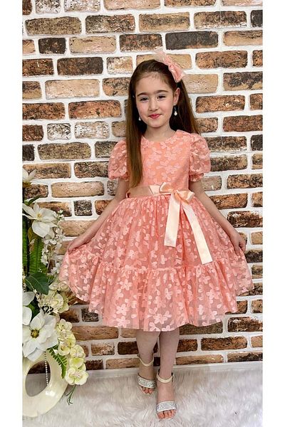 Mnk Girl Dress Salmon Daisy Lace