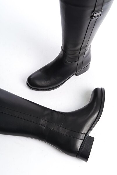 Modabuymus Dergas Siyah Hakiki Deri Günlük Binici Çizme