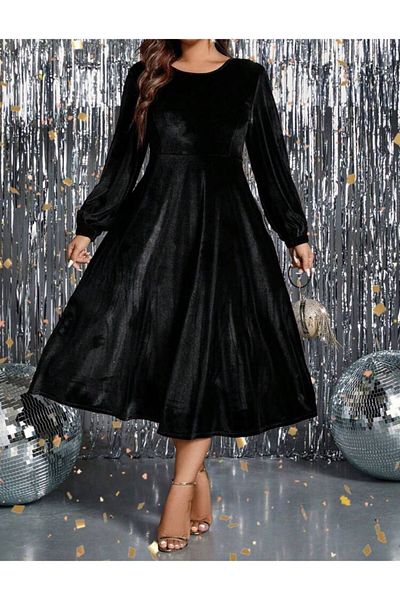 Styling Park Balloon Sleeve Midi Velvet Dress