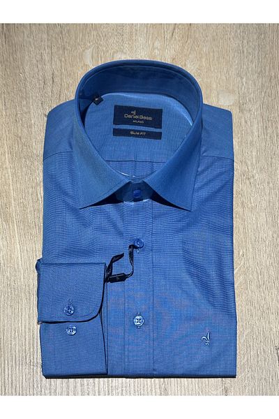 Daniel Bessi Μακρυμάνικο Slim Fit Basic Cotton Saks Blue Classic Ανδρικό πουκάμισο