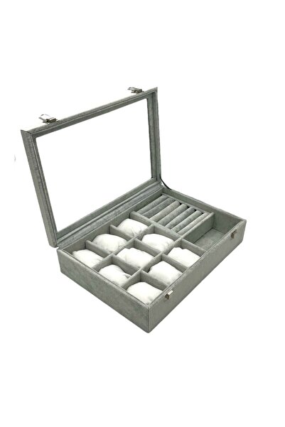 Zeyn Dekor Κουτί κοσμημάτων μικτών ειδών με γυάλινο καπάκι και λειτουργικά δι...