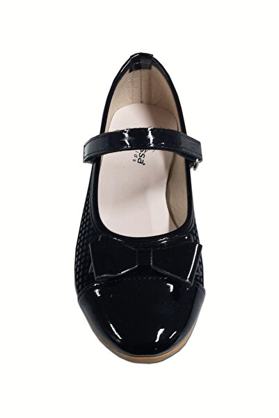 welissa Black Embossed Patterned Bow Children's Ballerinas